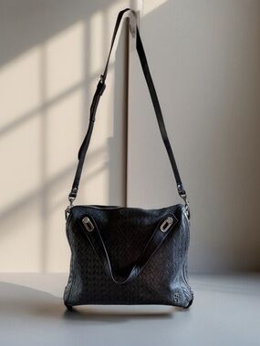 orYANY Black Woven Leather Shoulder Bag
